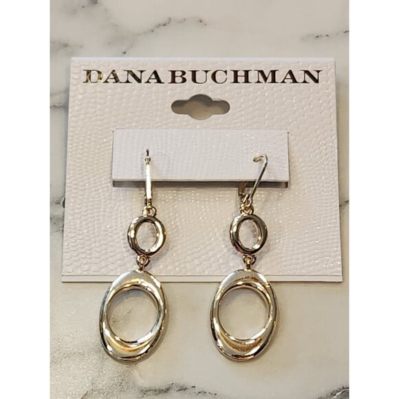 Dana Buchman Gold-Tone Oval Dangle Earrings With Leverback Closure - Picture 1 of 5